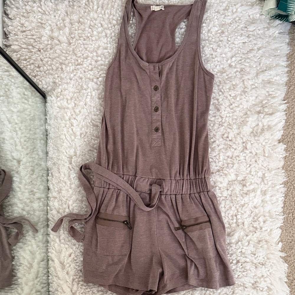 mine Sleeveless Racerback Romper with Zip Pockets